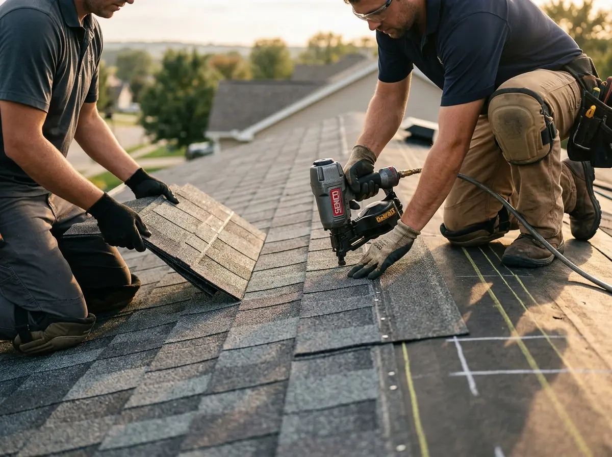 Professional roofer working on a residential roof in Hernando